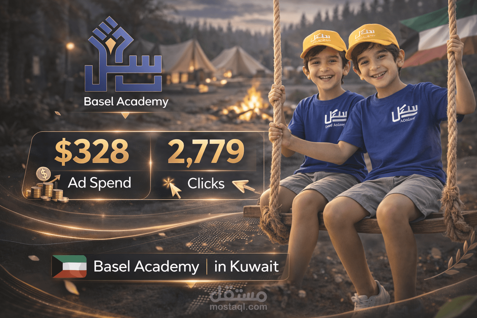 إدارة حملات سناب شات لزيادة الوعي لأكاديمية الباسل في الكويت – 270 ألف ظهور ومتوسط CPC ‏0.12$