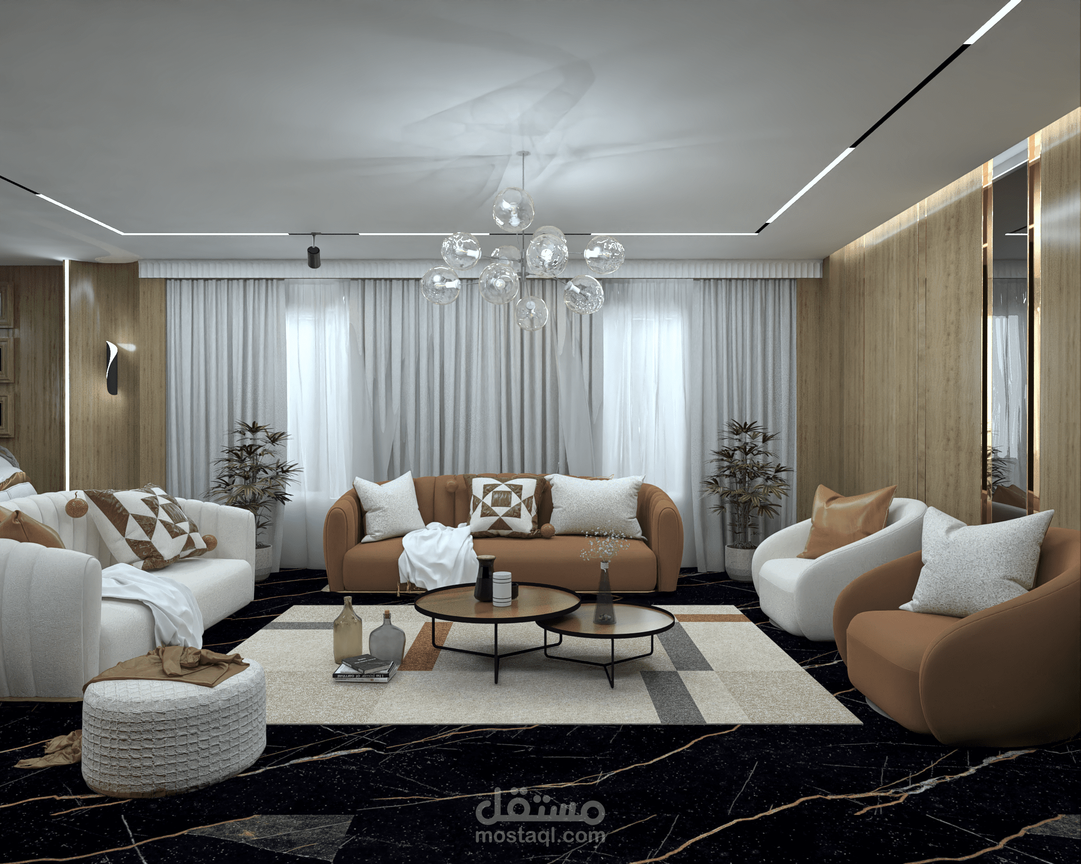 تصميم 3d لمنطقة ليفنج مودرن،