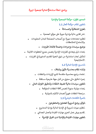 برنامج خطة إستدامة المالية لجمعية خيرية