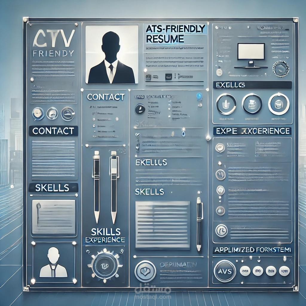 كتابة نموذج سيرة ذاتية (CV) بطريقة احترافية تتناسب مع أنظمة تتبع المتقدمين (ATS)، والتي تركز على استخدام كلمات رئيسية لتناسب متطلبات الوظيفة