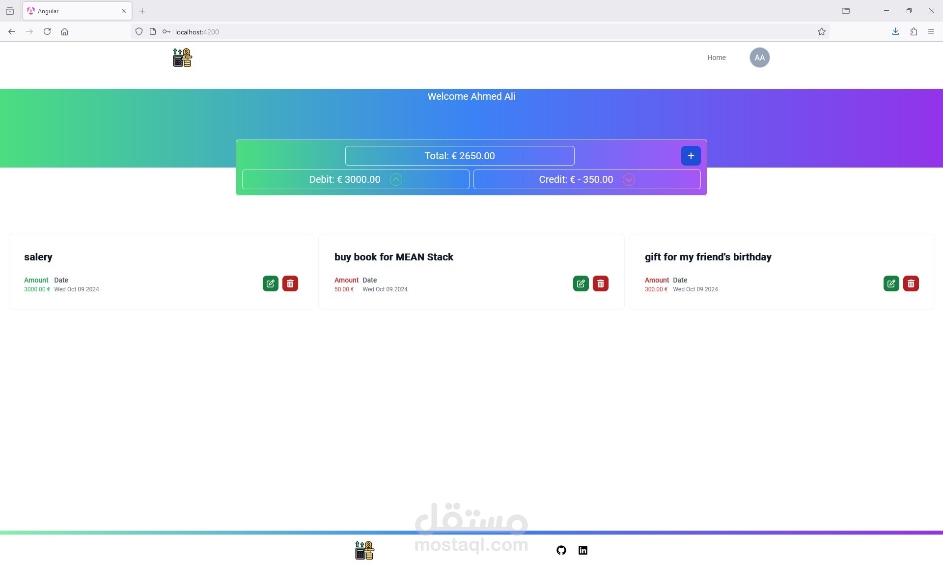 مشروع Expenses Tracking Angular