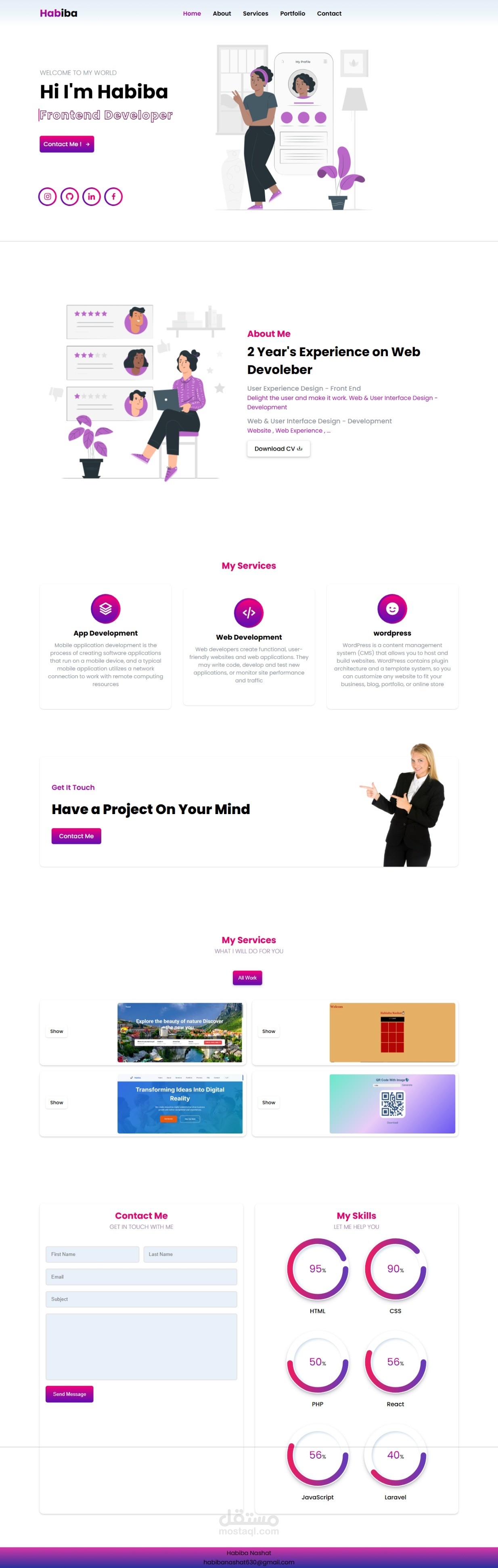 موقع شخصي بستخدام HTML Css Js