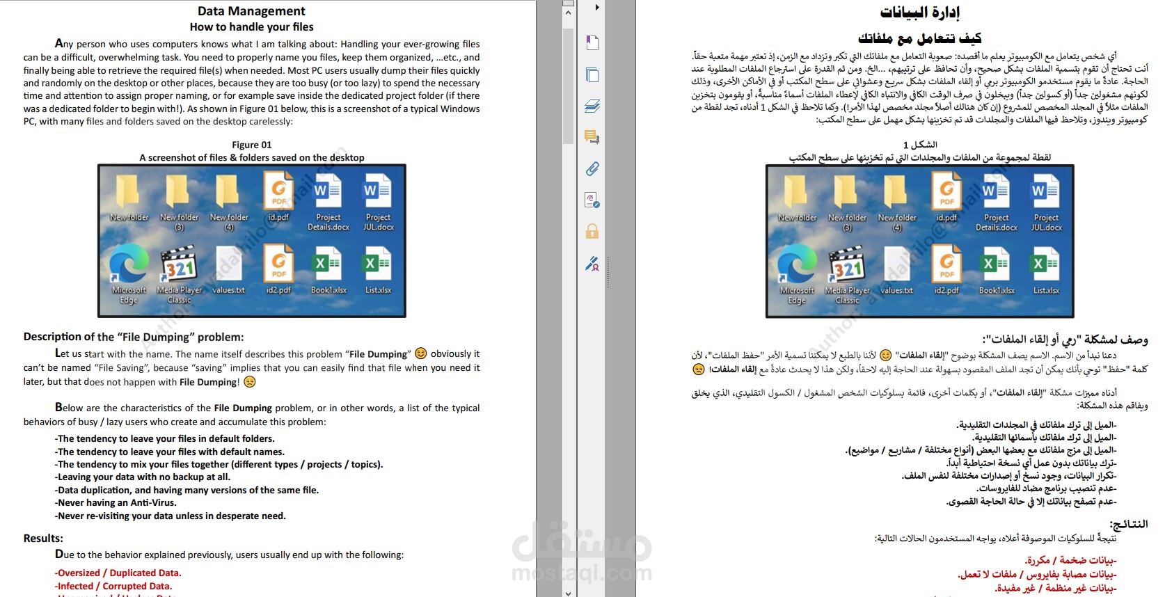 مقالة عن كيفية إدارة البيانات، باللغتين العربية والانجليزية