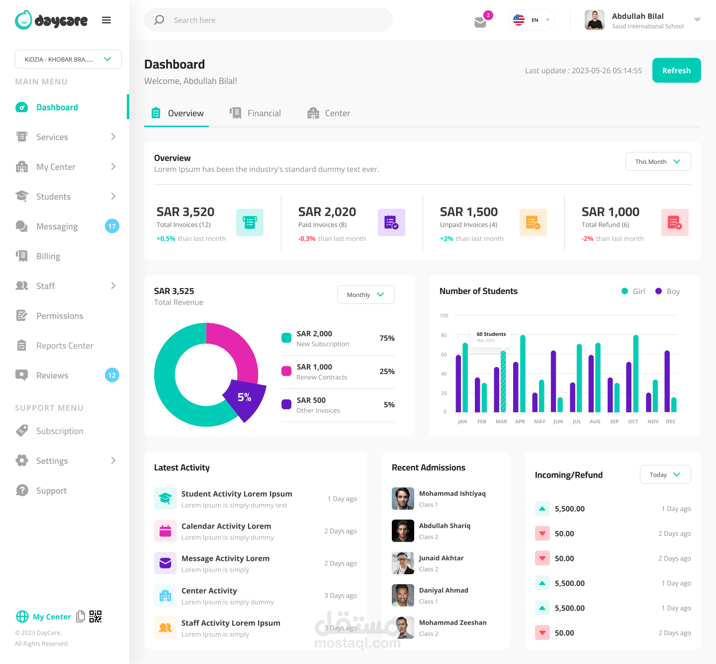 لوحة تحكم حضانة الأطفال (Daycare Dashboard)