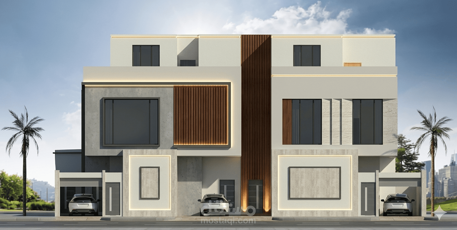 تصميم فله دبلكس الرياض مخططات متكامله مع 3d وواجهات تفصيل الفلل جزء ادوار وجزء تاون هاوس الاجمالي 5 وحدات
