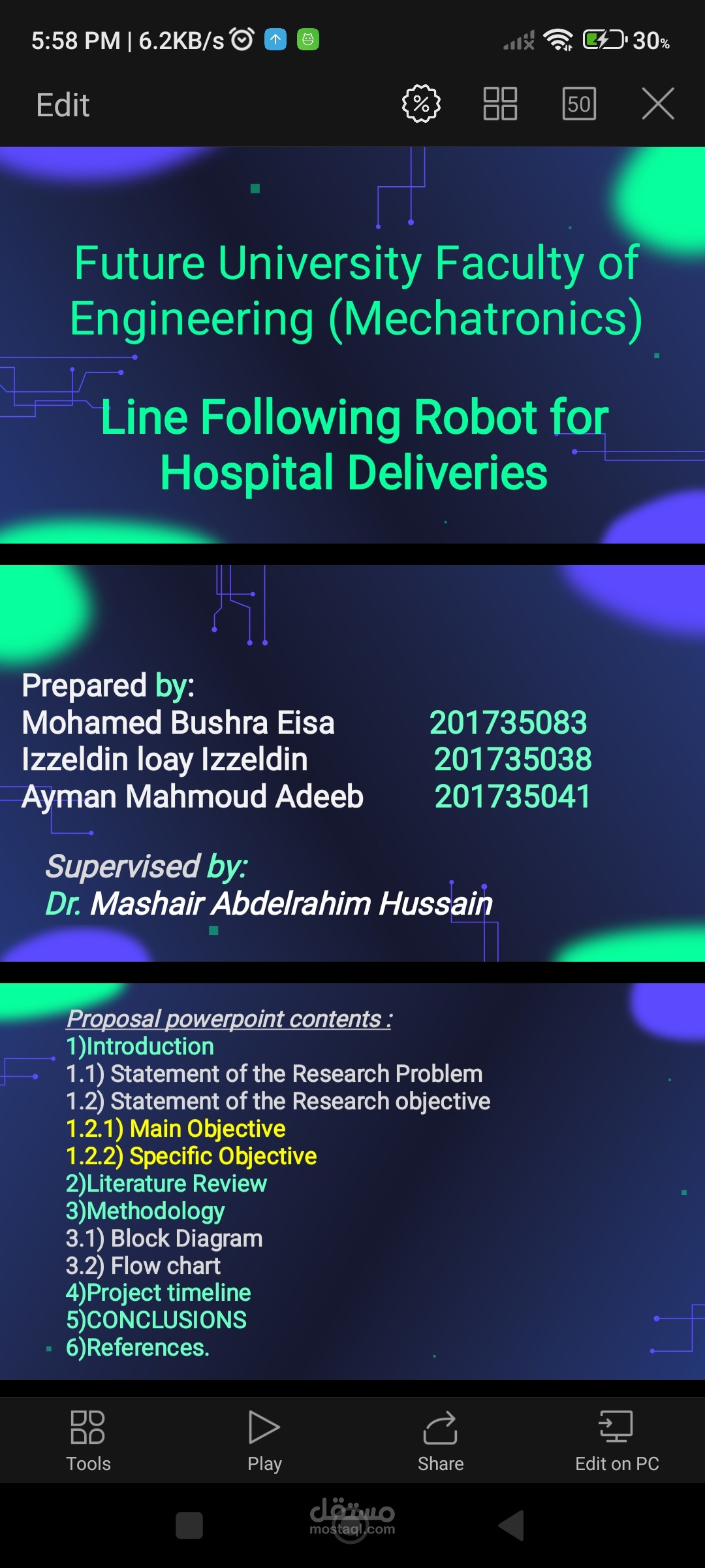 بوربوينت لي مشروع روبوت متتبع لي الخط