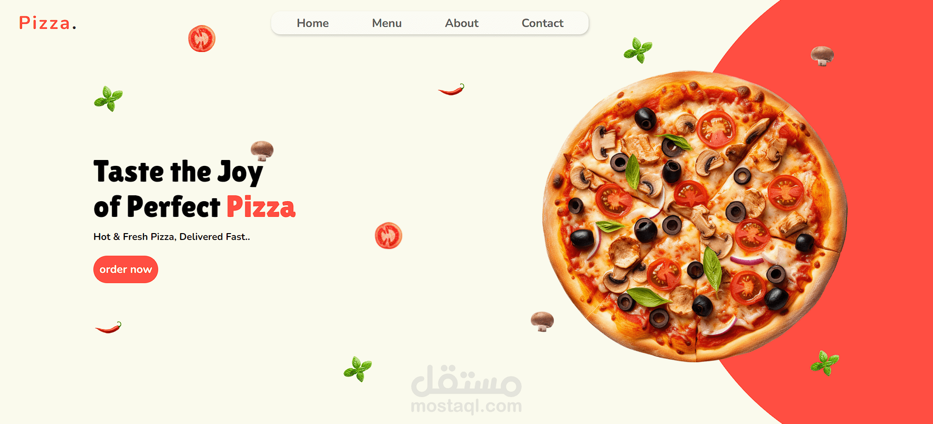 Landing Page تفاعلية لموقع لمطعم بيتزا باستخدام HTML, CSS, JavaScript