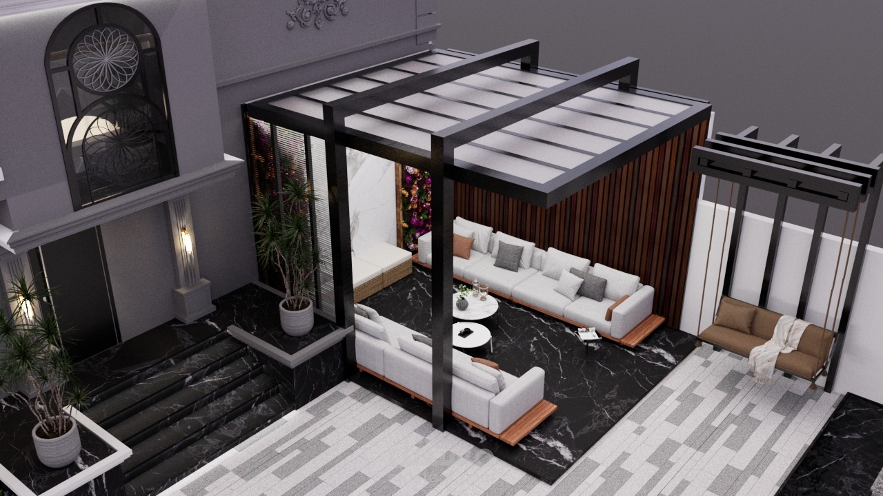 تصميم برجولا ومنظر طبيعي