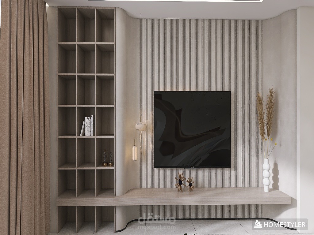 تصميم واجهة تلفاز مودرن في شقة في فلسطين