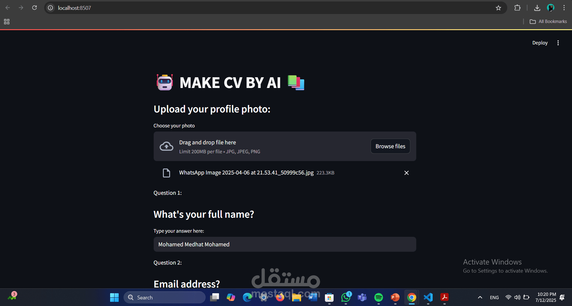 موقع CV_Maker هو مشروع بايثون باستخدام Streamlit لإنشاء سيرة ذاتية للأشخاص غير القادرين على إعدادها بأنفسهم للتقدم للعمل، حيث يجيب المستخدم على أسئلة يقوم الموقع بتحليلها وتوليد ملف بصيغة PDF