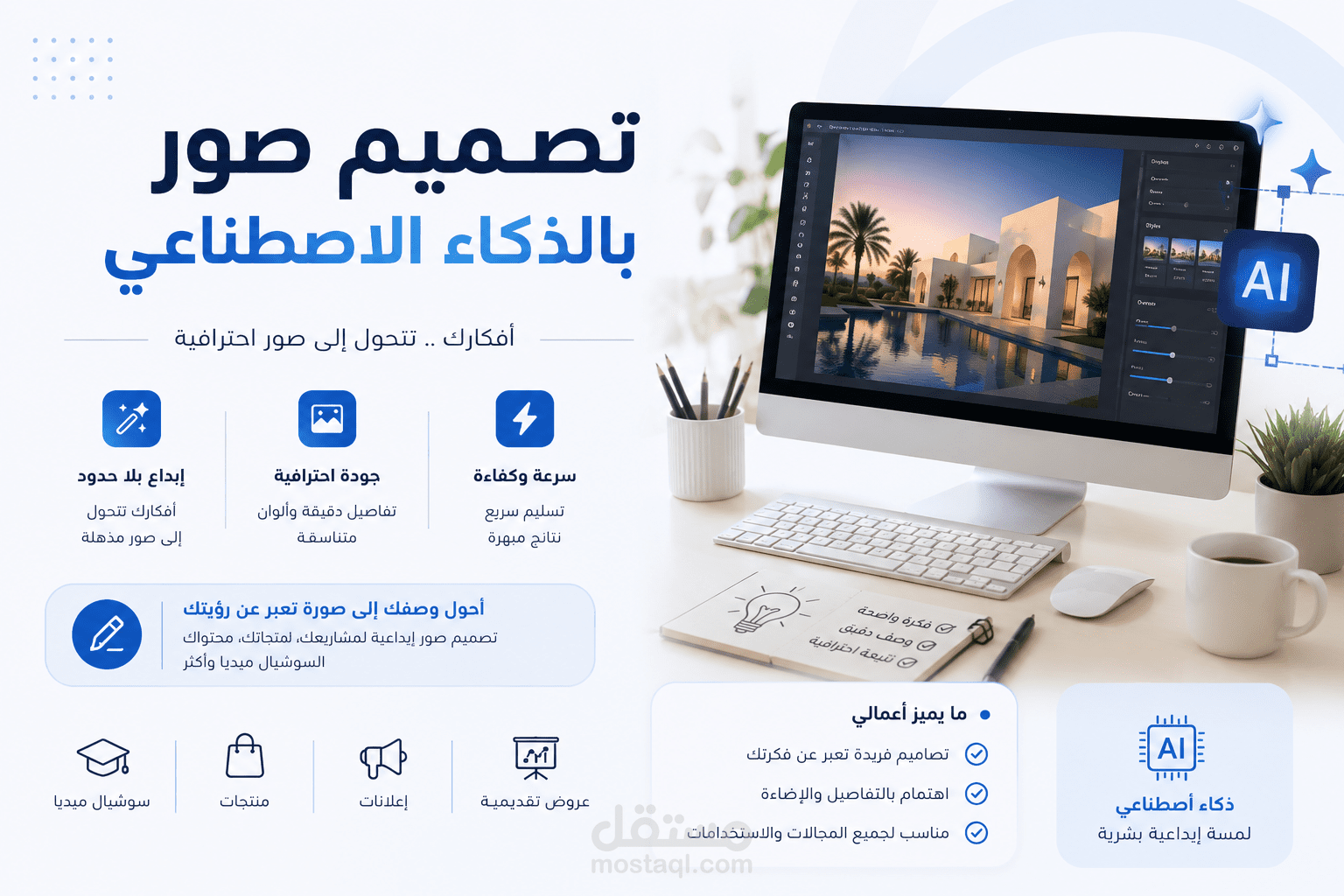 تصميم الصور ومنشورات مواقع التواصل الاجتماعي بالذكاء الاصطناعي