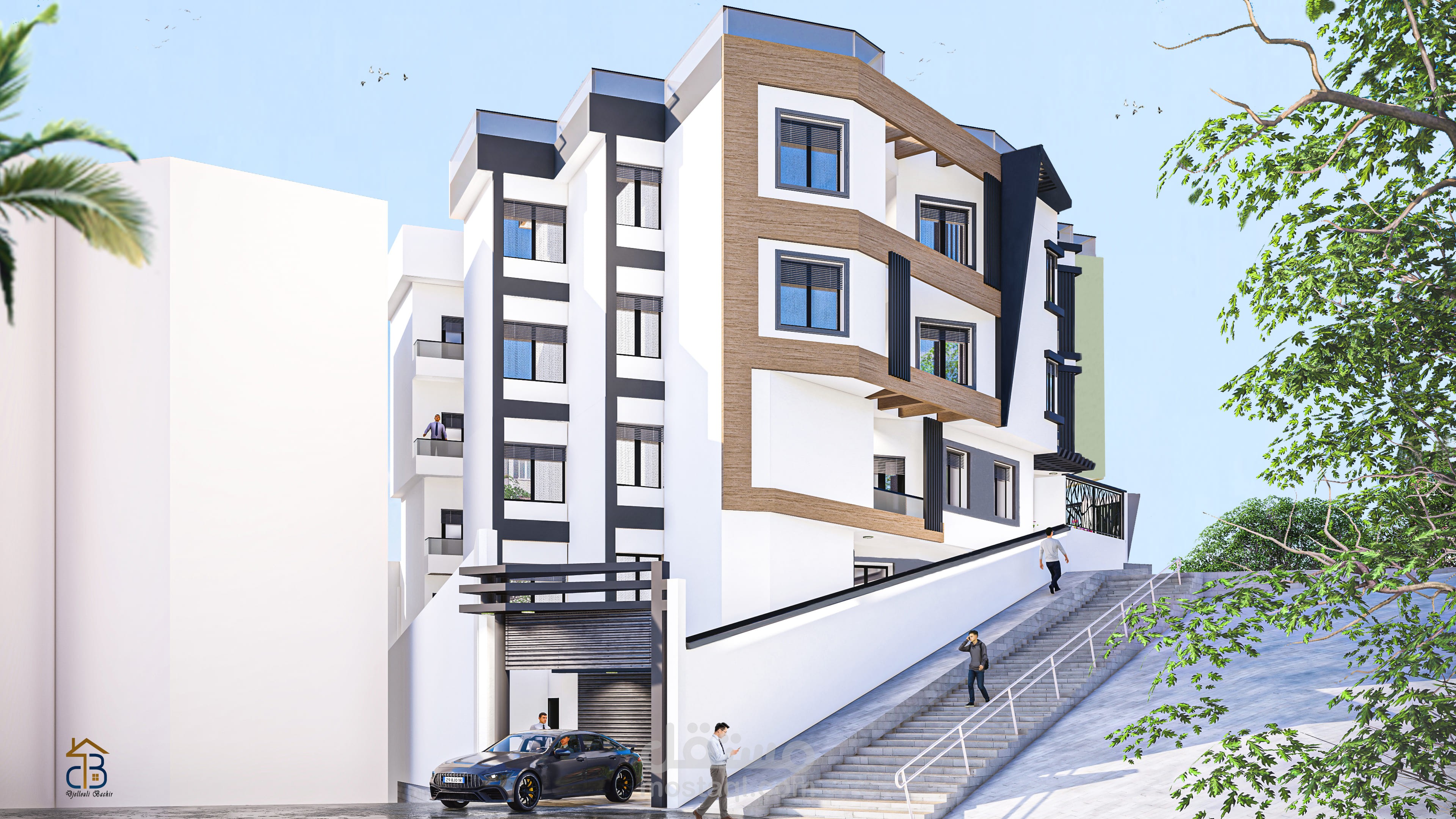 تصميم 3d لواجهات خارجية لمبنى سكني ترقوي (Promotion immob)