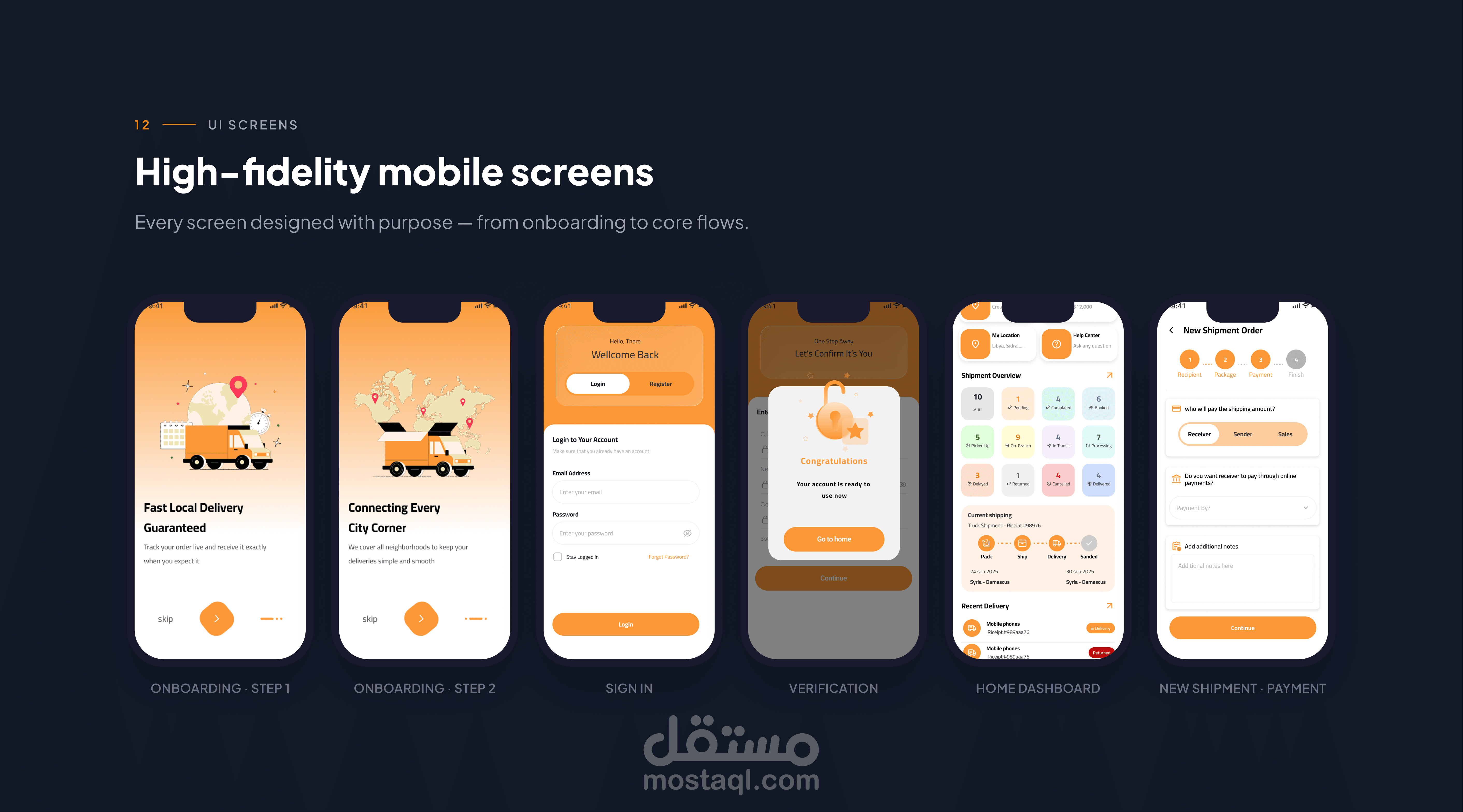 تصميم واجهات وتجربة مستخدم لتطبيق رحّال لتتبع وإدارة عمليات التوصيل (Rahhal-Tracking & Delivery Mobile App Presentation)