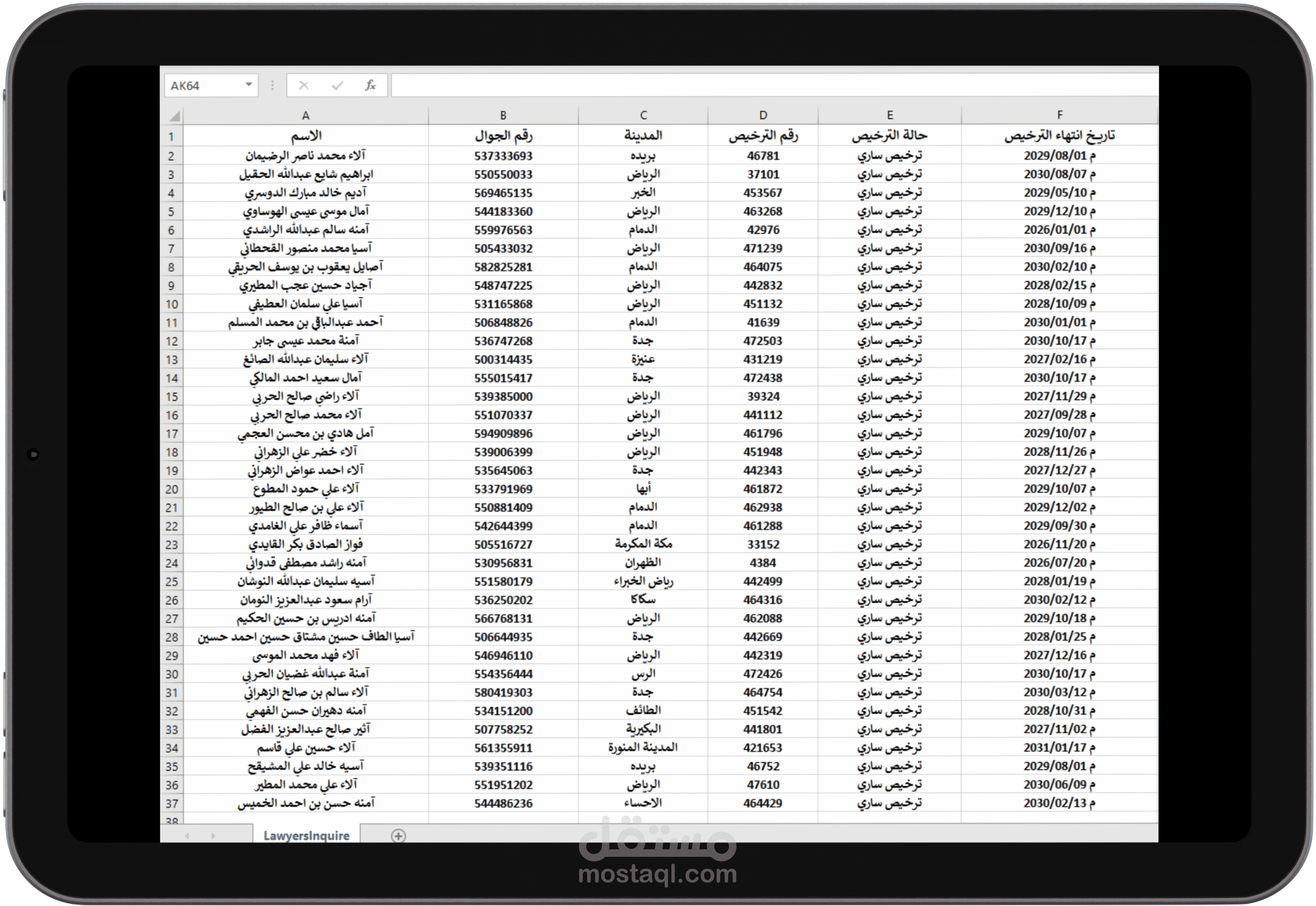 استخراج بيانات المحامين الممارسين من موقع ناجز (najiz)