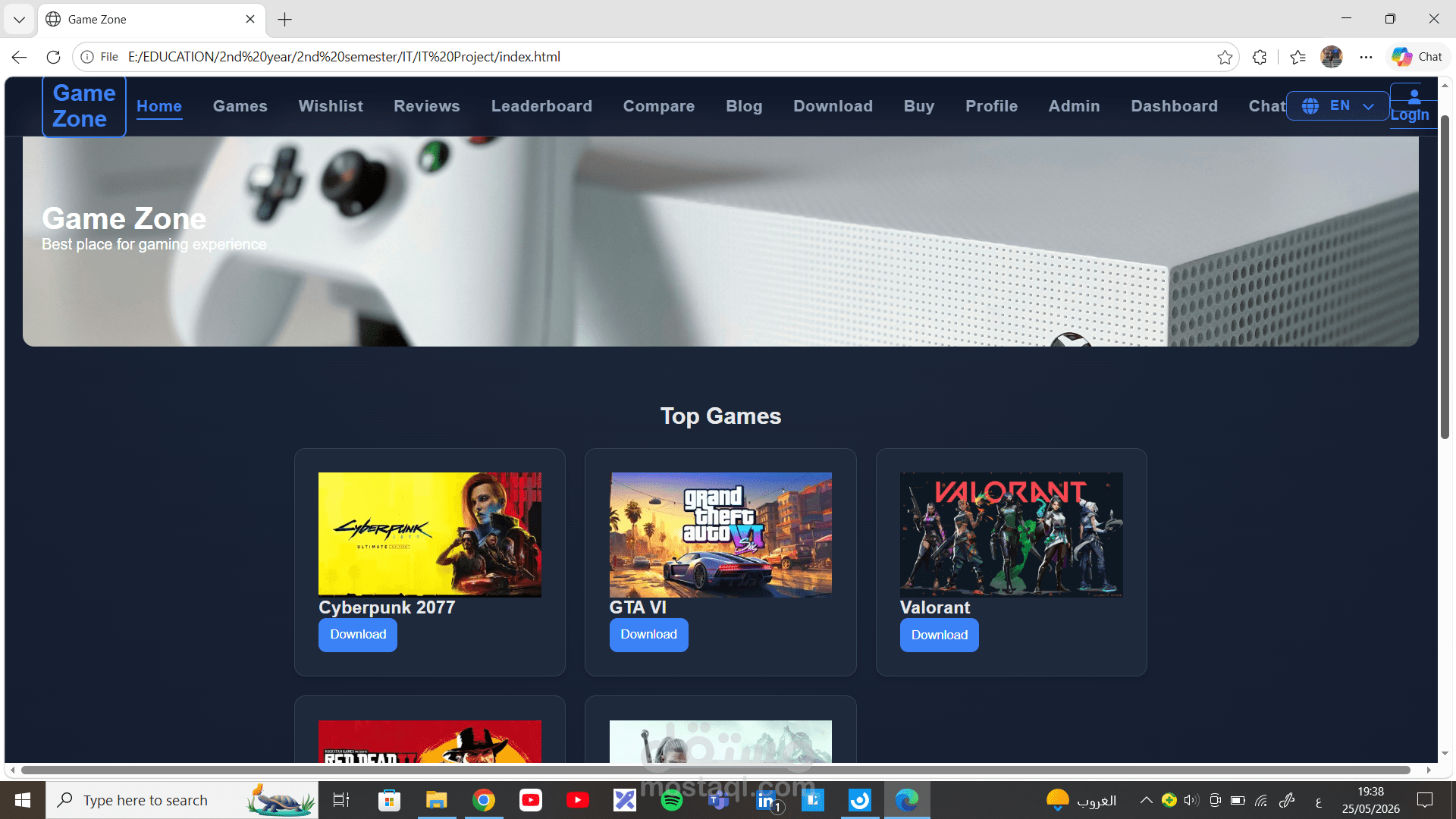 عملت على مشروع Game zone يشبه Steam