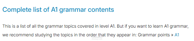 Table of grammar content Level  A1