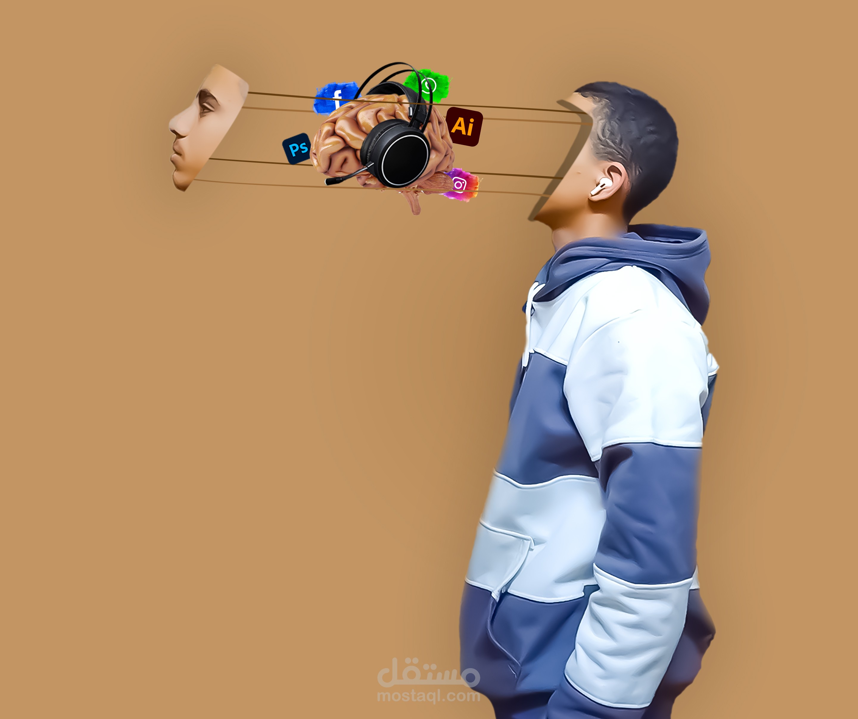 تصميم بروفايل يوحى بحب برنامج الفوتوشوب و اليستريتور و الاهتمام بهما بالإضافه الى بعض منصات التواصل الاجتماعى