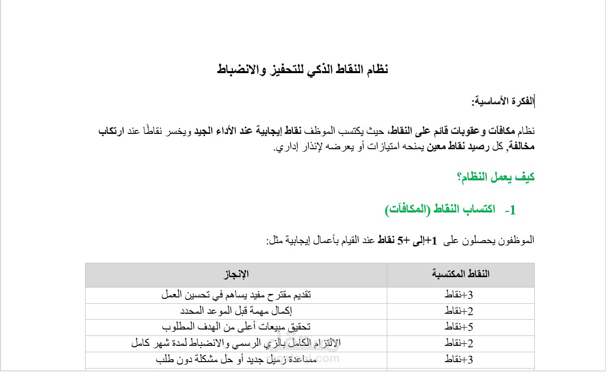 برنامج نقاط لتحفيز وزيادة الانتاجية