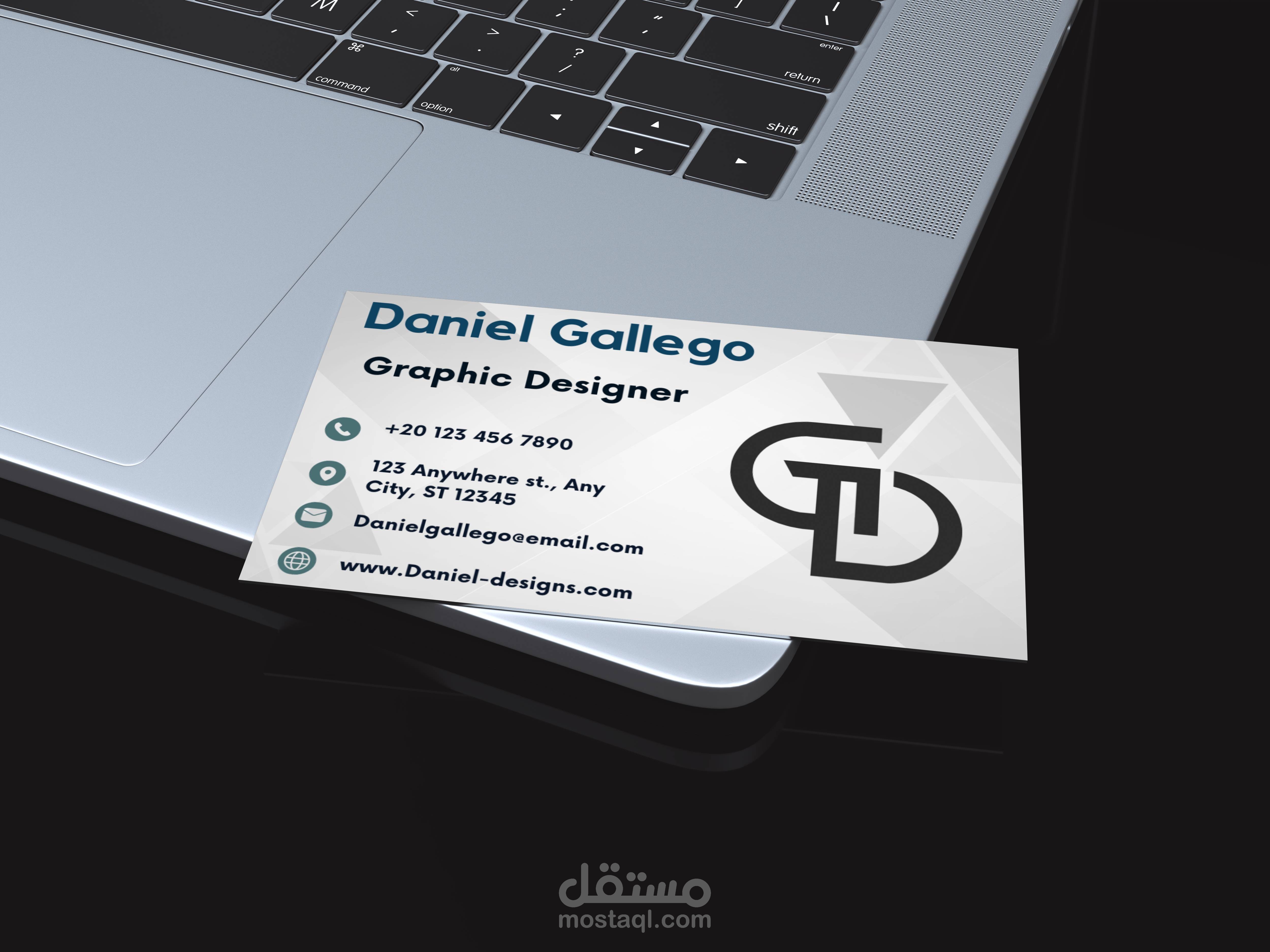 تصميم كارت عمل احترافي بألوان رمادية فاتحة وزرقاء داكنة