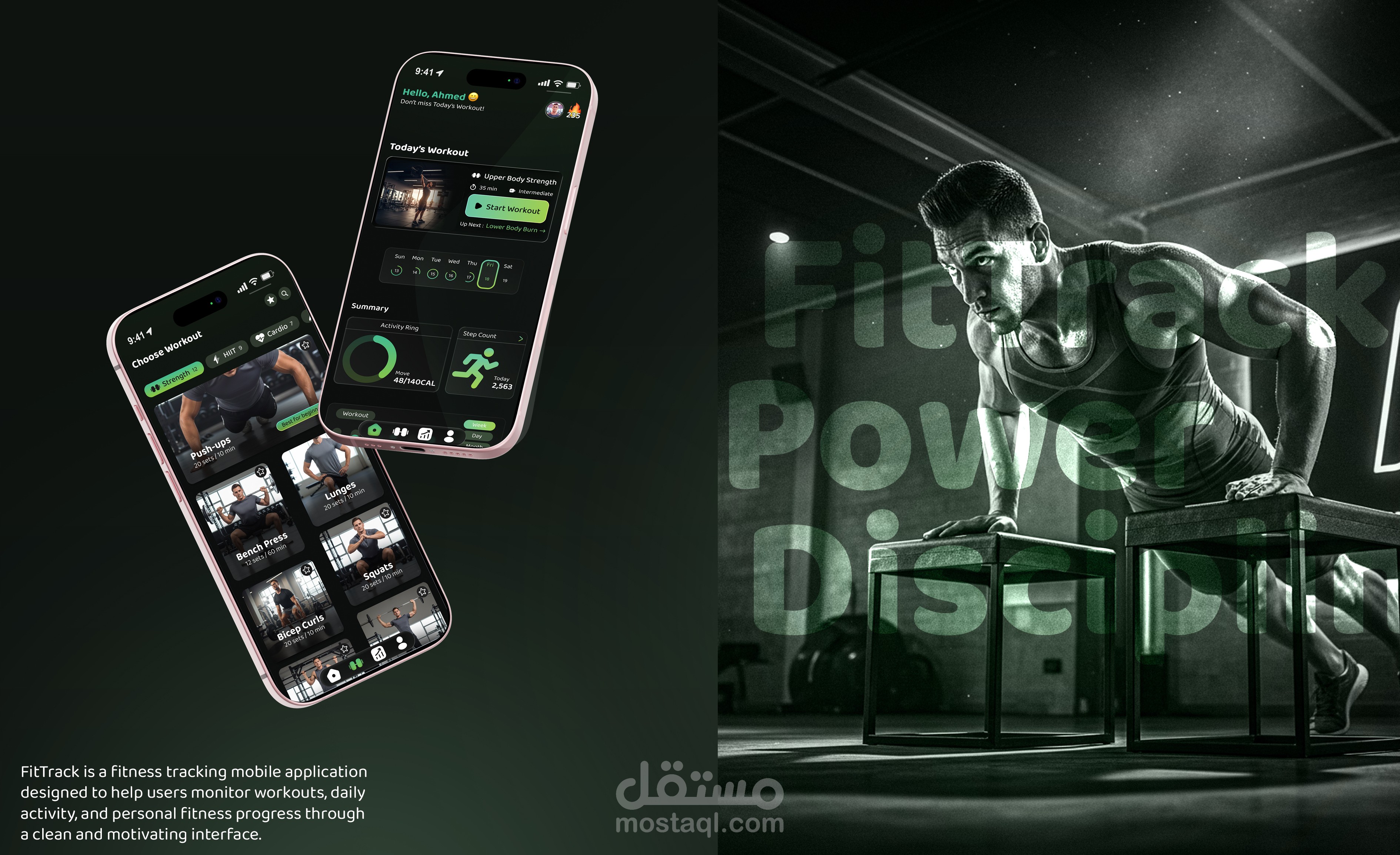 تصميم واجهة وتجربة المستخدم لتطبيق موبايل فيتنس FitTrack fitness app UI UX design