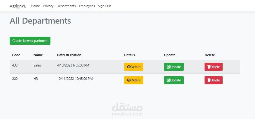 نموذج لنظام شركة باستخدام ASP.NET Core MVC
