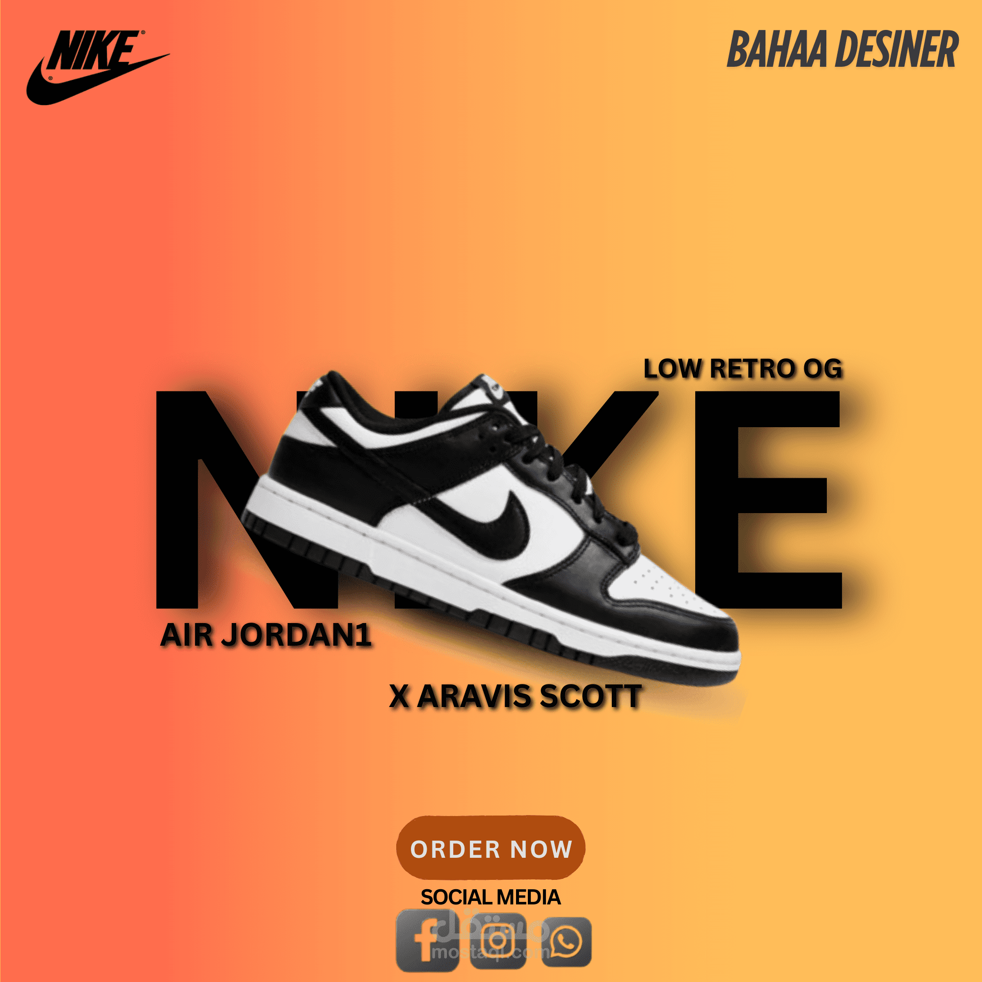 تصميم إعلاني عصري لحذاء Nike Air Jordan 1 - تعاون خاص مع Aravis Scott
