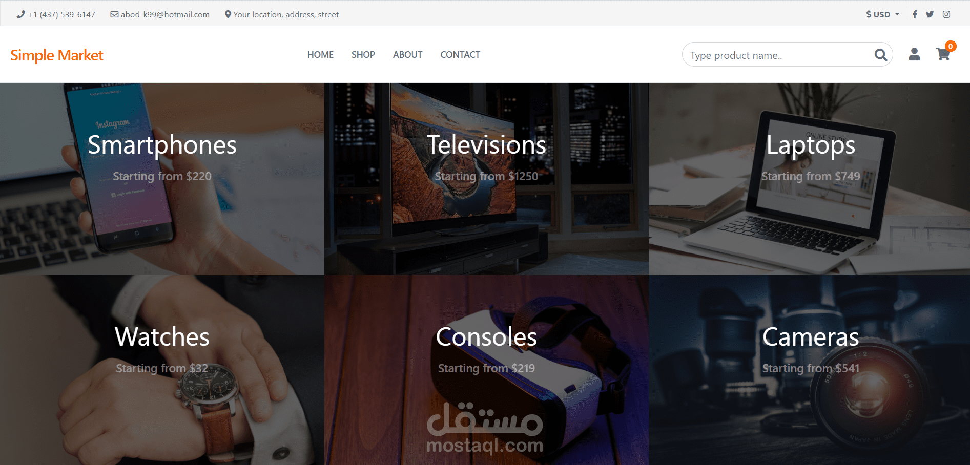 بناء موقع e-commerce بسيط فيه الخدمات الاساسية