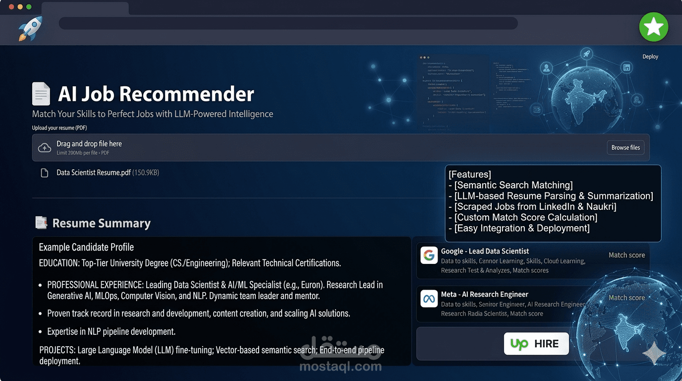 نظام ترشيح وظائف بالذكاء الاصطناعي باستخدام LLMs و Semantic Search (AI Job Recommendation System using LLMs and Semantic Search)