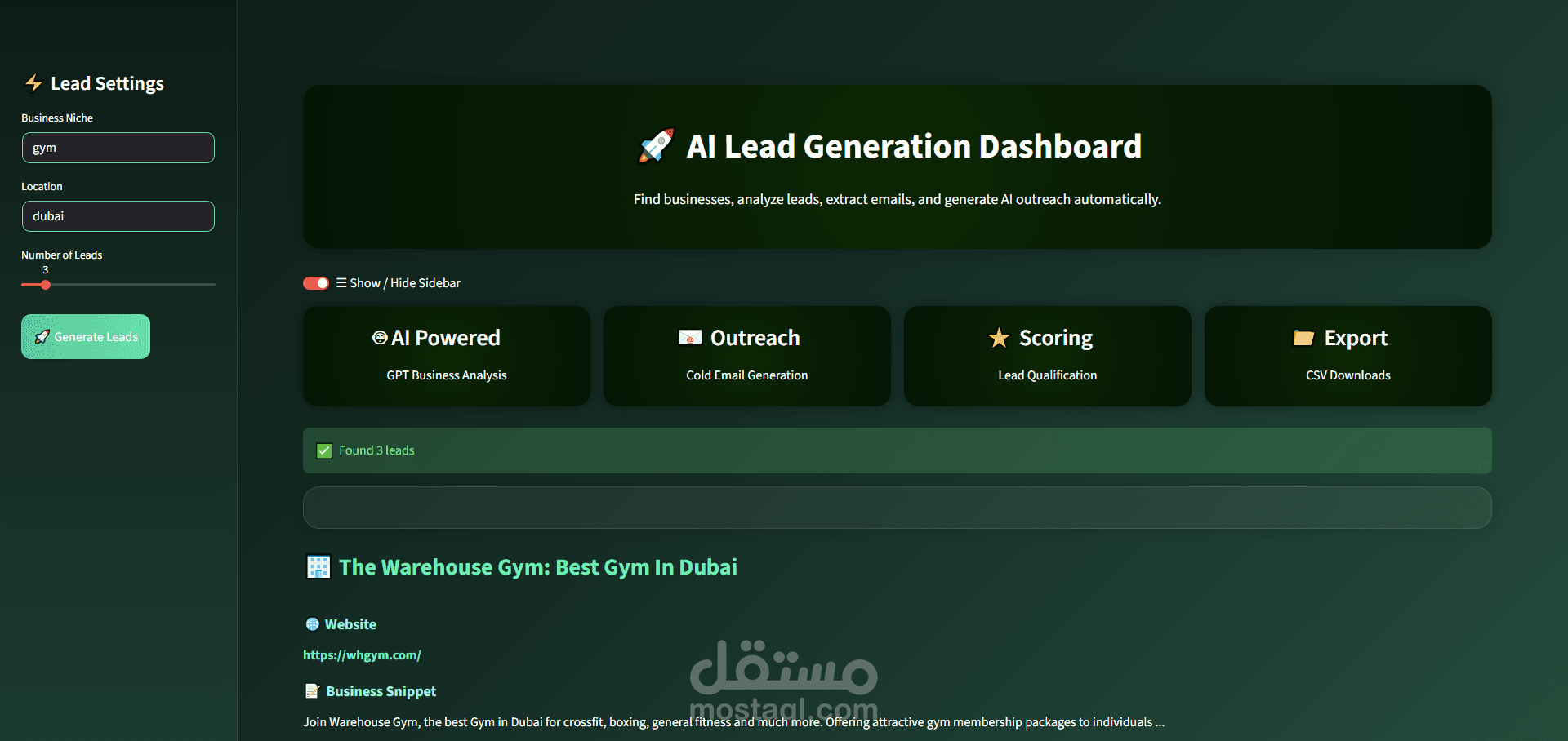 AI Lead Generation Dashboard