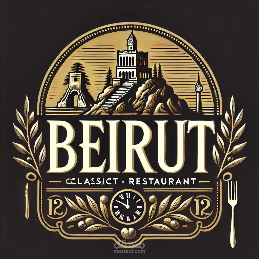 شعار لمطعم كلاسيكي  يصف مدينة بيروت او به احد معالم لبنان