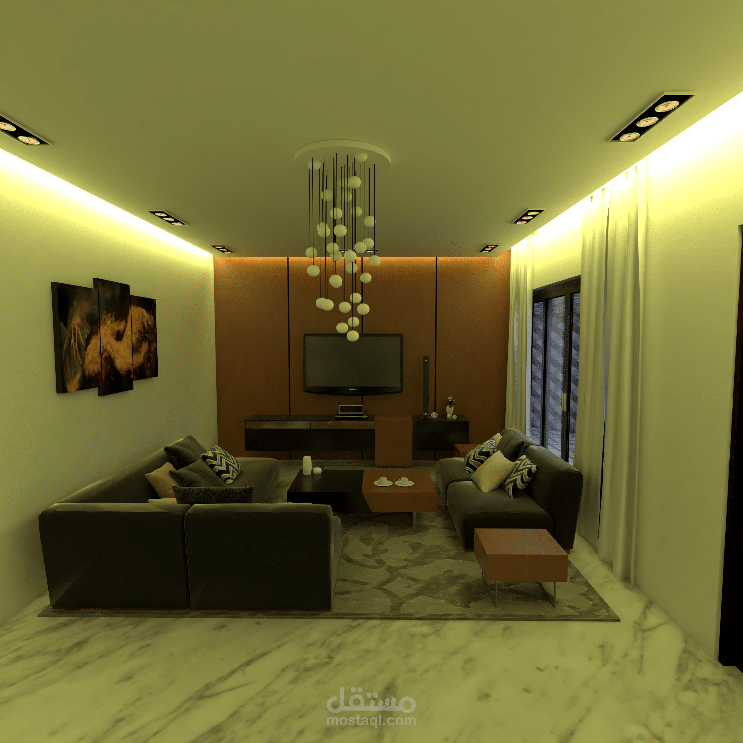تصميم مطبخ وغرفة معيشة