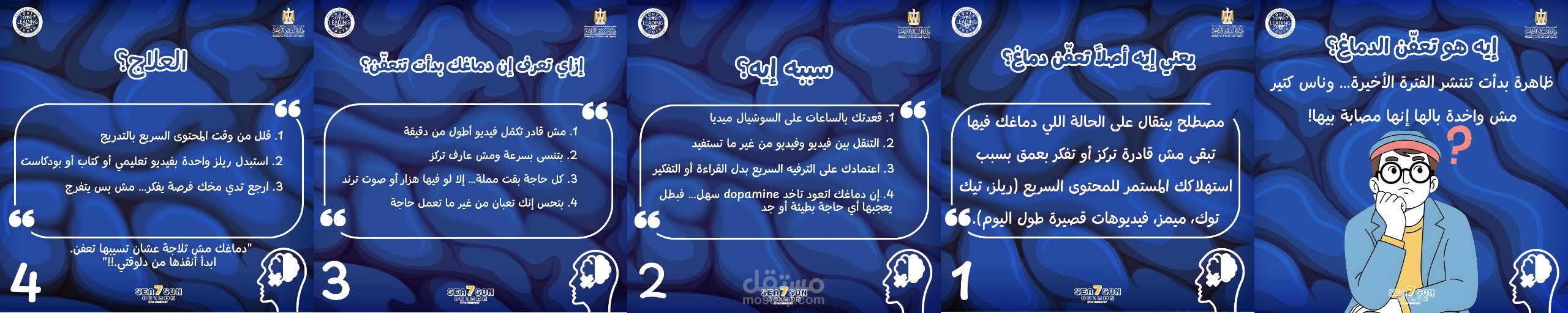 تصميم كاروسيل توعوي عن تعفّن الدماغ وتأثير المحتوى السريع