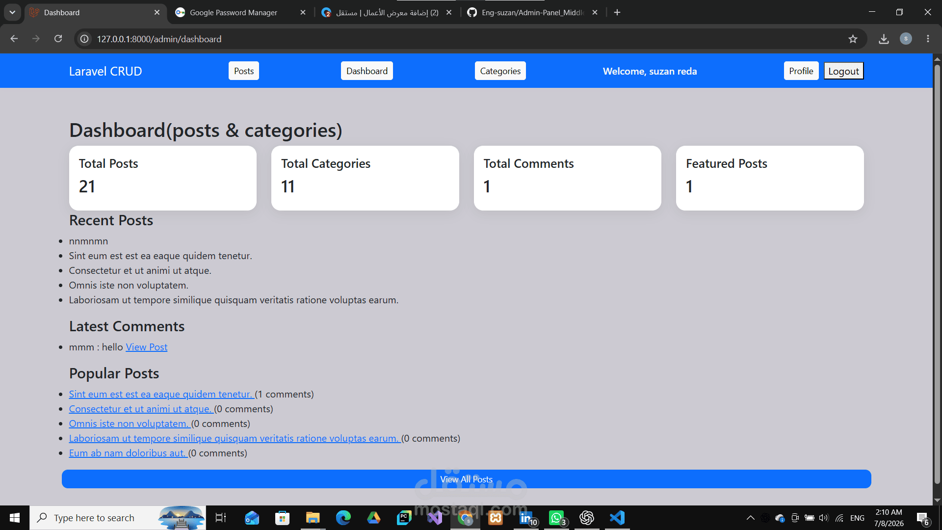 Admin Panel & Middleware Implementation (Laravel)