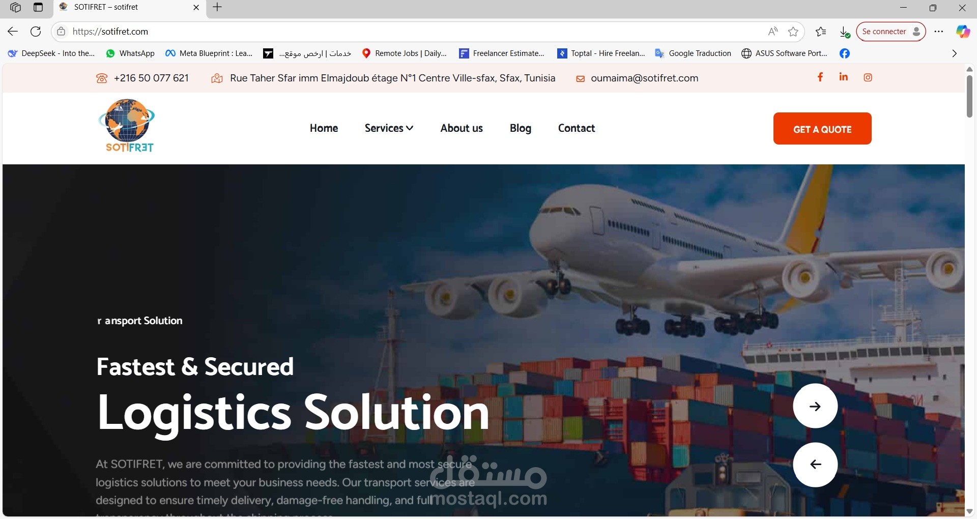 تصميم وتطوير موقع شركة SOTIFRET للنقل الدولي عبر ووردبريس