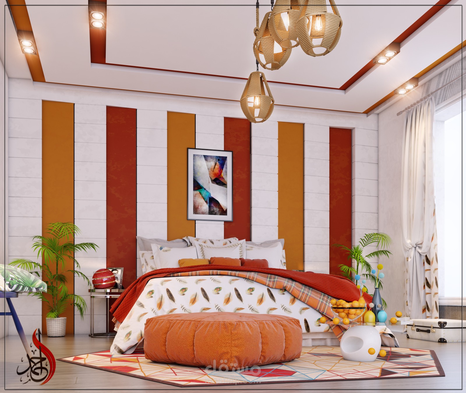 تصميم غرفة نوم شاب بالوان مميزة