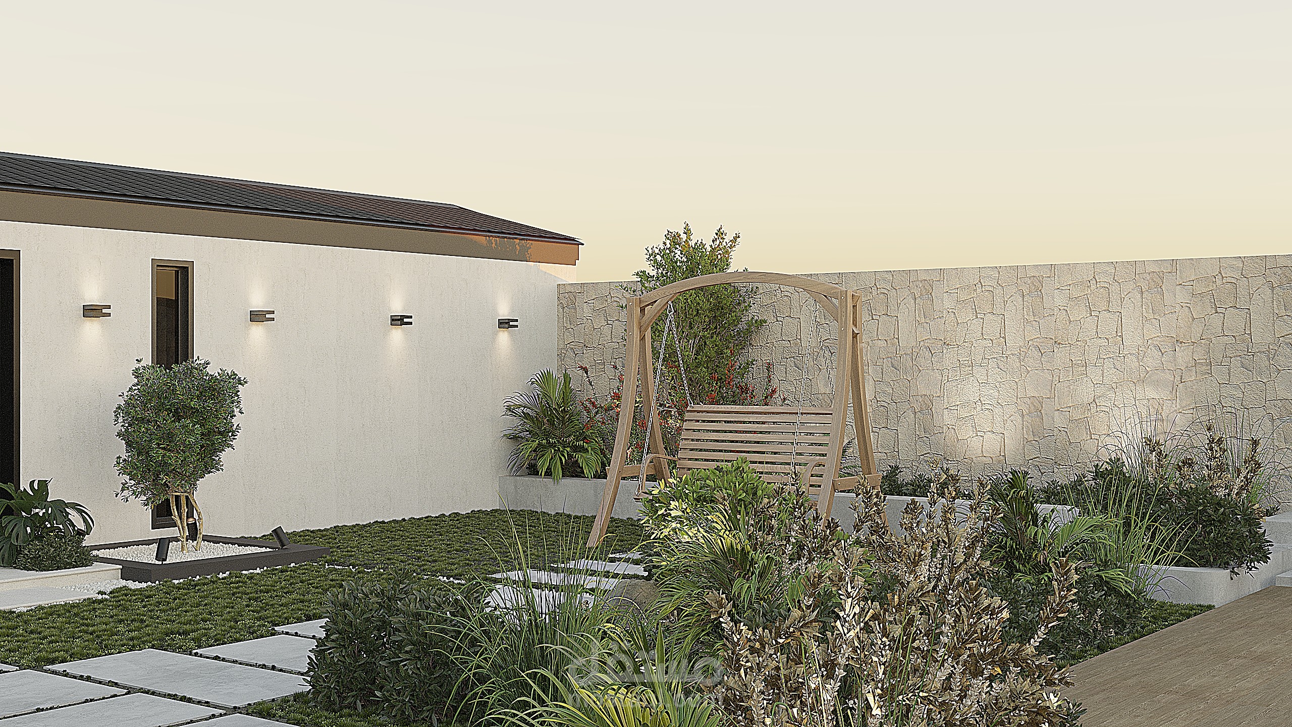 تصميم حديقة خارجية لاستراحة في المدينة المنورة