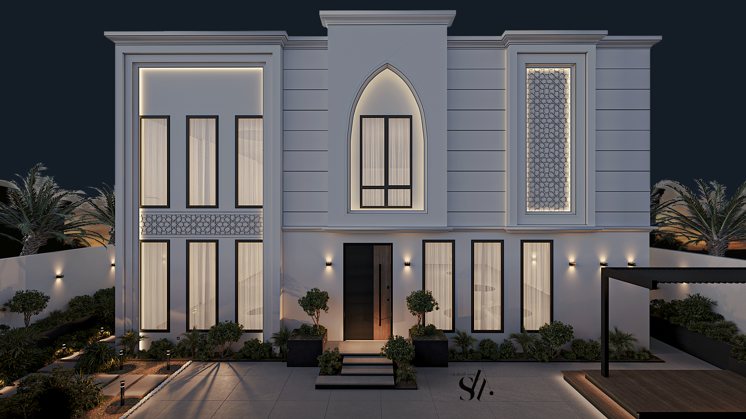 تصميم واجهة مع حديقة خارجية