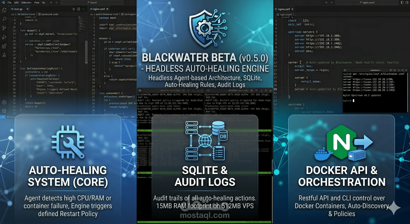 Blackwater Engine: نظام متكامل (Control Plane) لإدارة البنية التحتية والمراقبة اللحظية بلغة Go.