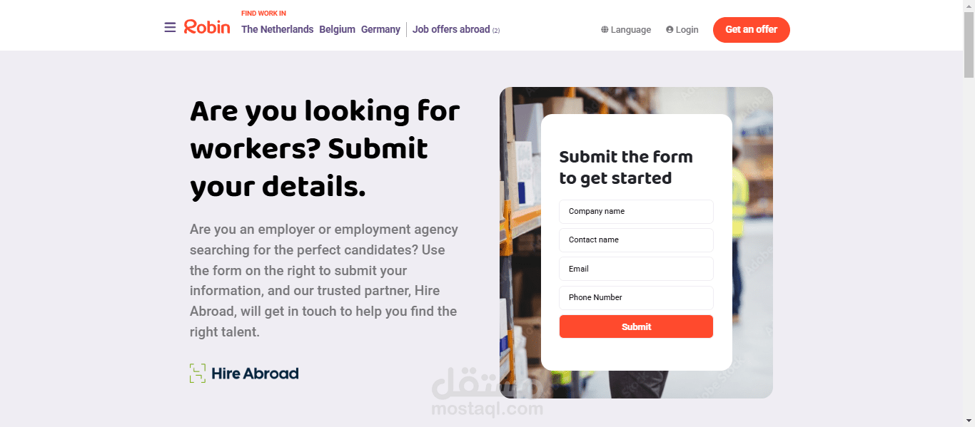 تطوير Landing page توظيف إلكترونية Robin