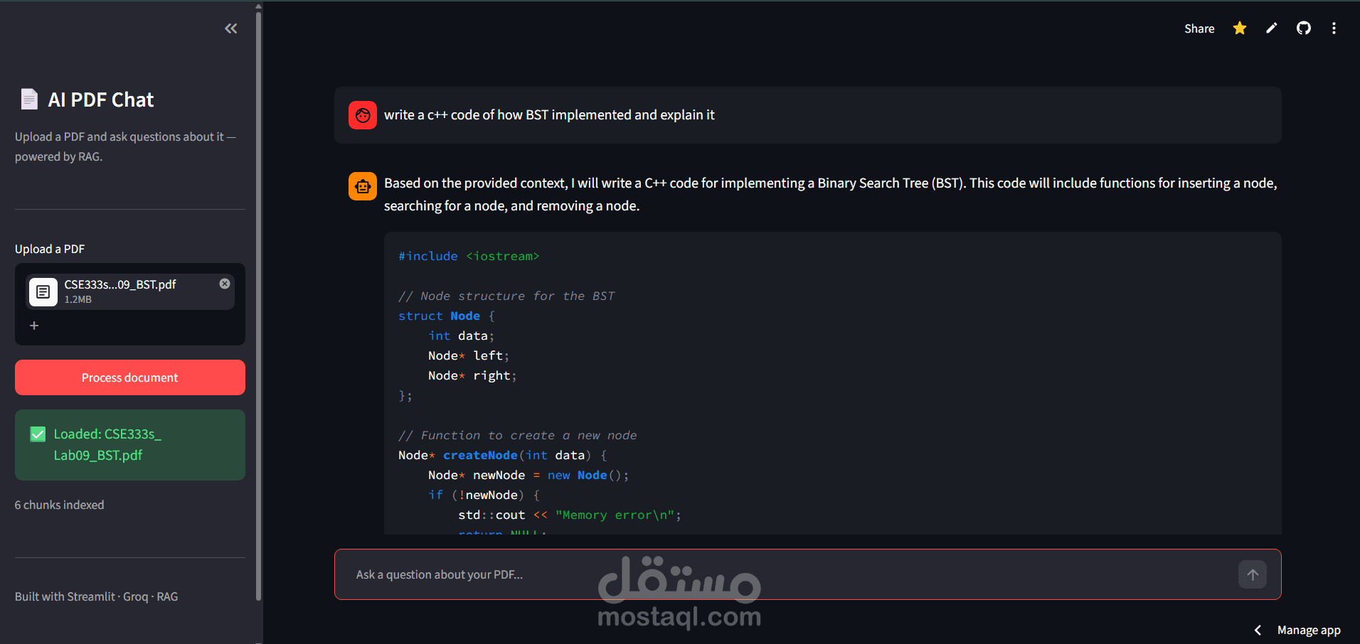 تطبيق محادثة ذكي مع ملفات PDF باستخدام Python وStreamlit