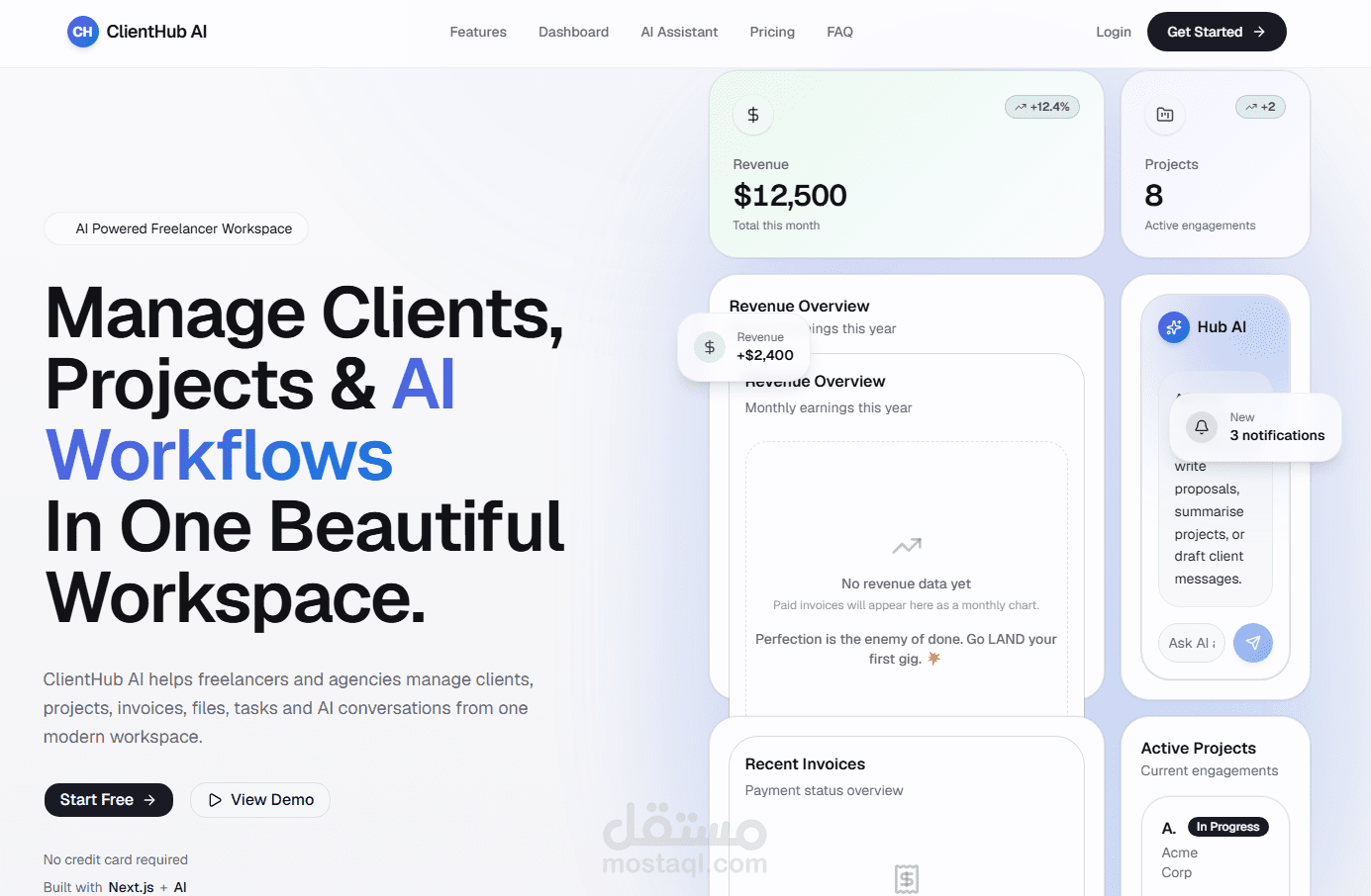 تطوير منصة SaaS لإدارة المشاريع والعملاء مدعومة بالذكاء الاصطناعي