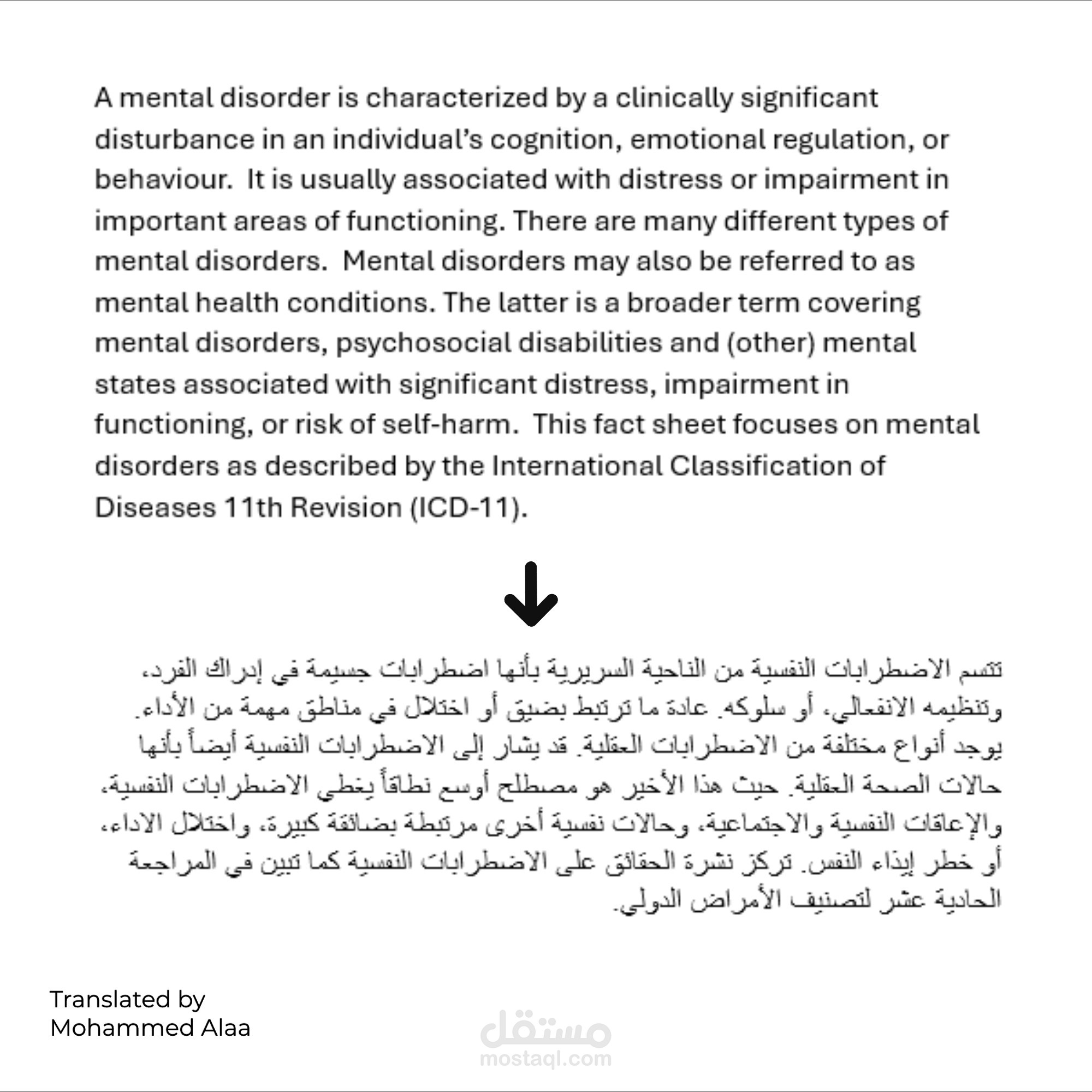 ترجمة جزء من تقرير على موقع منظمة الصحة العالمية من الإنجليزية إلى العربية
