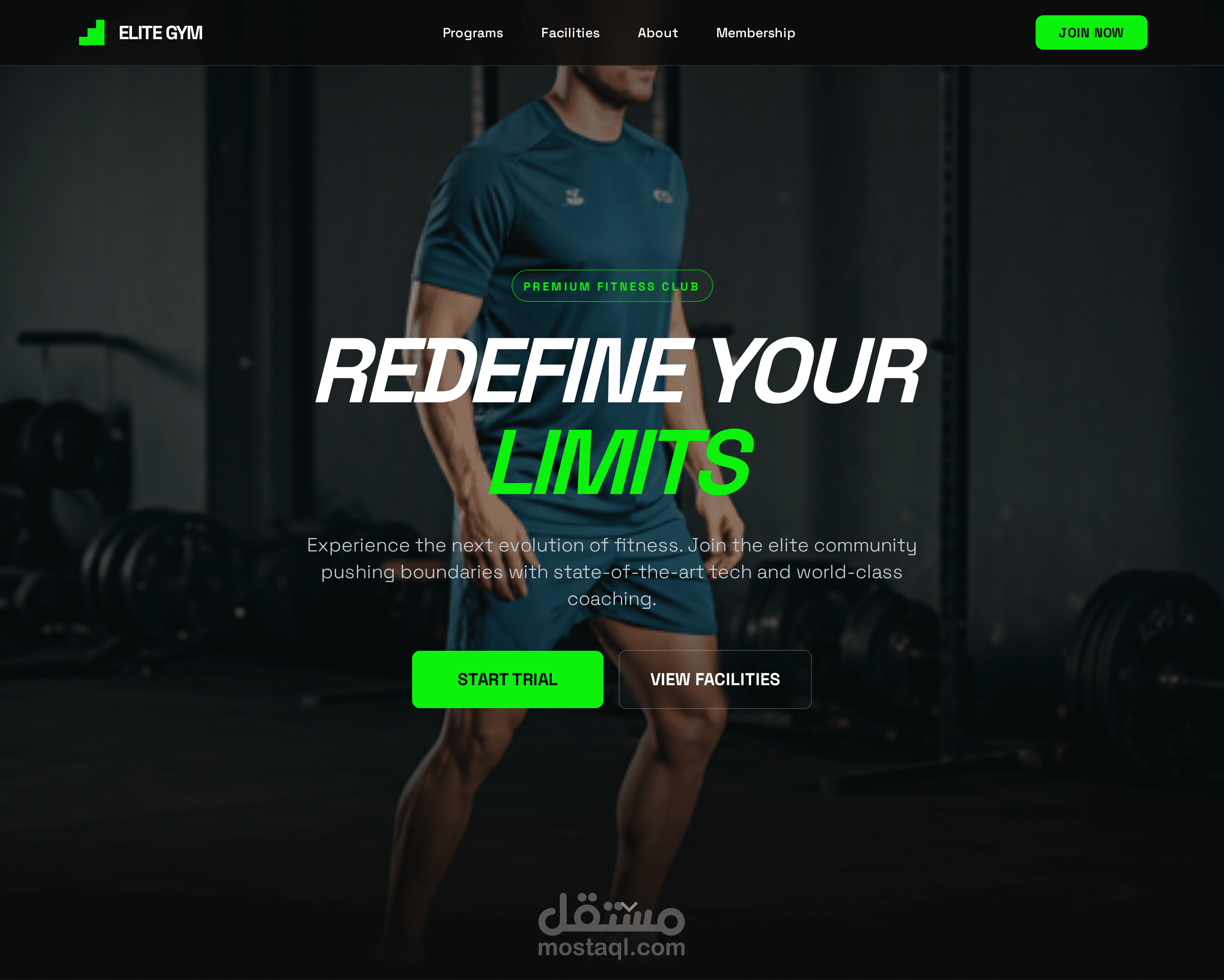 موقع تعريفي متجاوب لنادي رياضي (GYM) مع عرض البرامج والمرافق