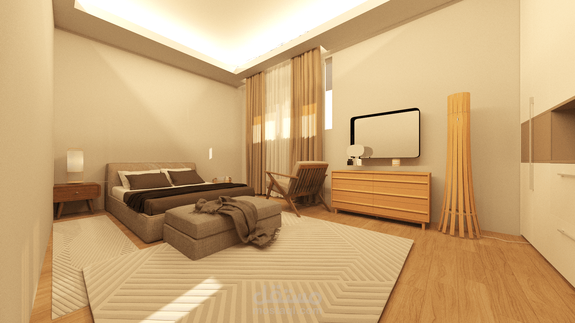 تصميم ثلاثي الأبعاد متكامل لشقة حديثة