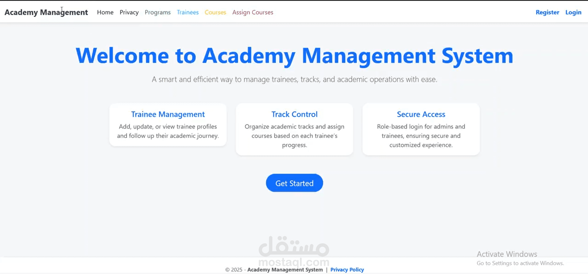 Academy Management Web App using ASP.NET Core MVC