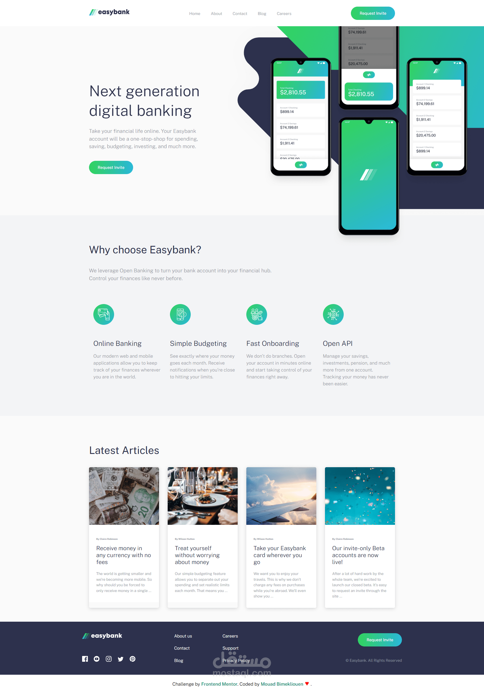 تصميم حديث وجذاب لصفحة هبوط تطبيق EasyBank