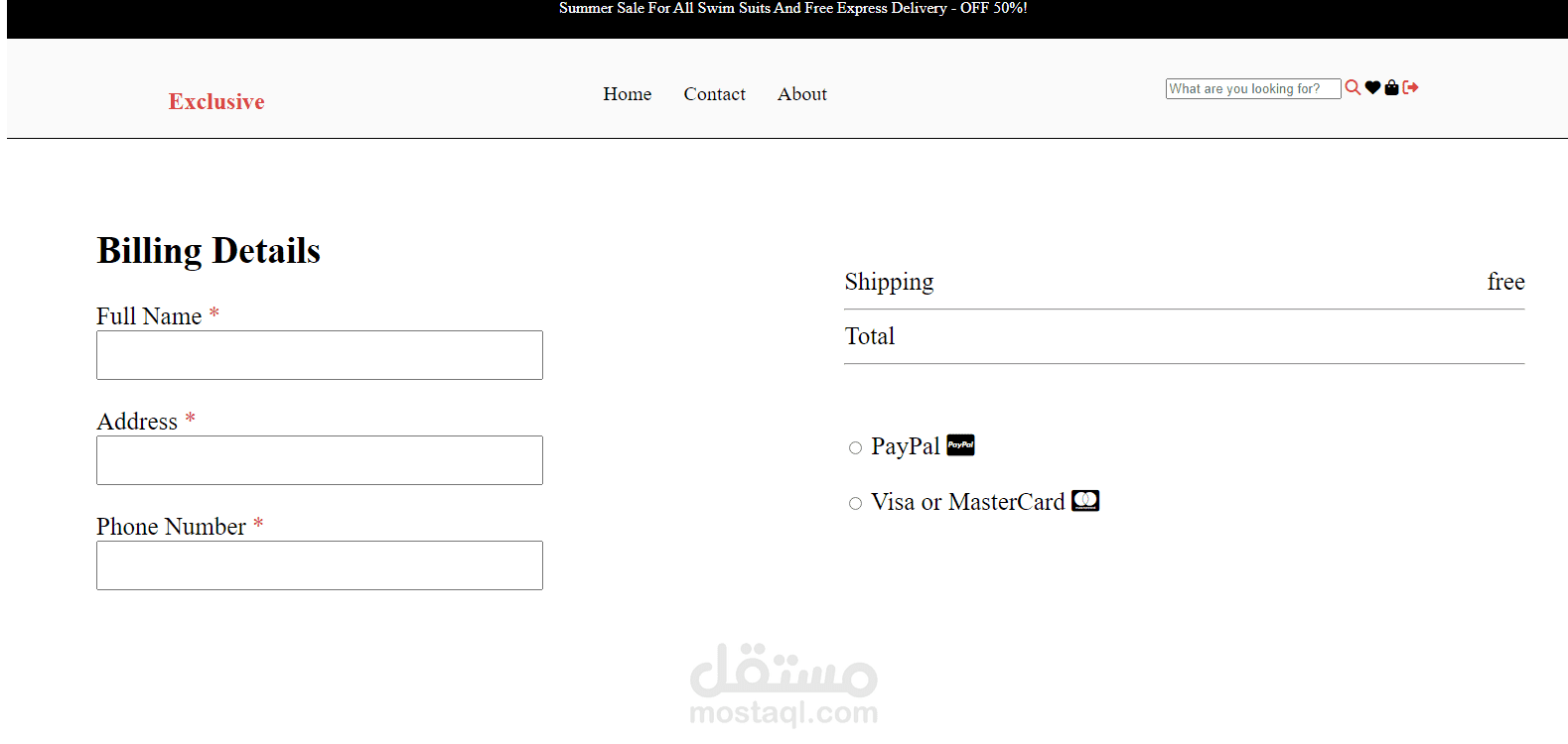 تصميم صفحة  billing  details