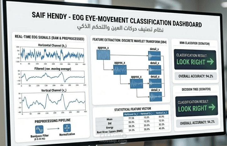 تطوير نظام ذكاء اصطناعي لتصنيف حركات العين (EOG) للتحكم في الواجهات الرقمية