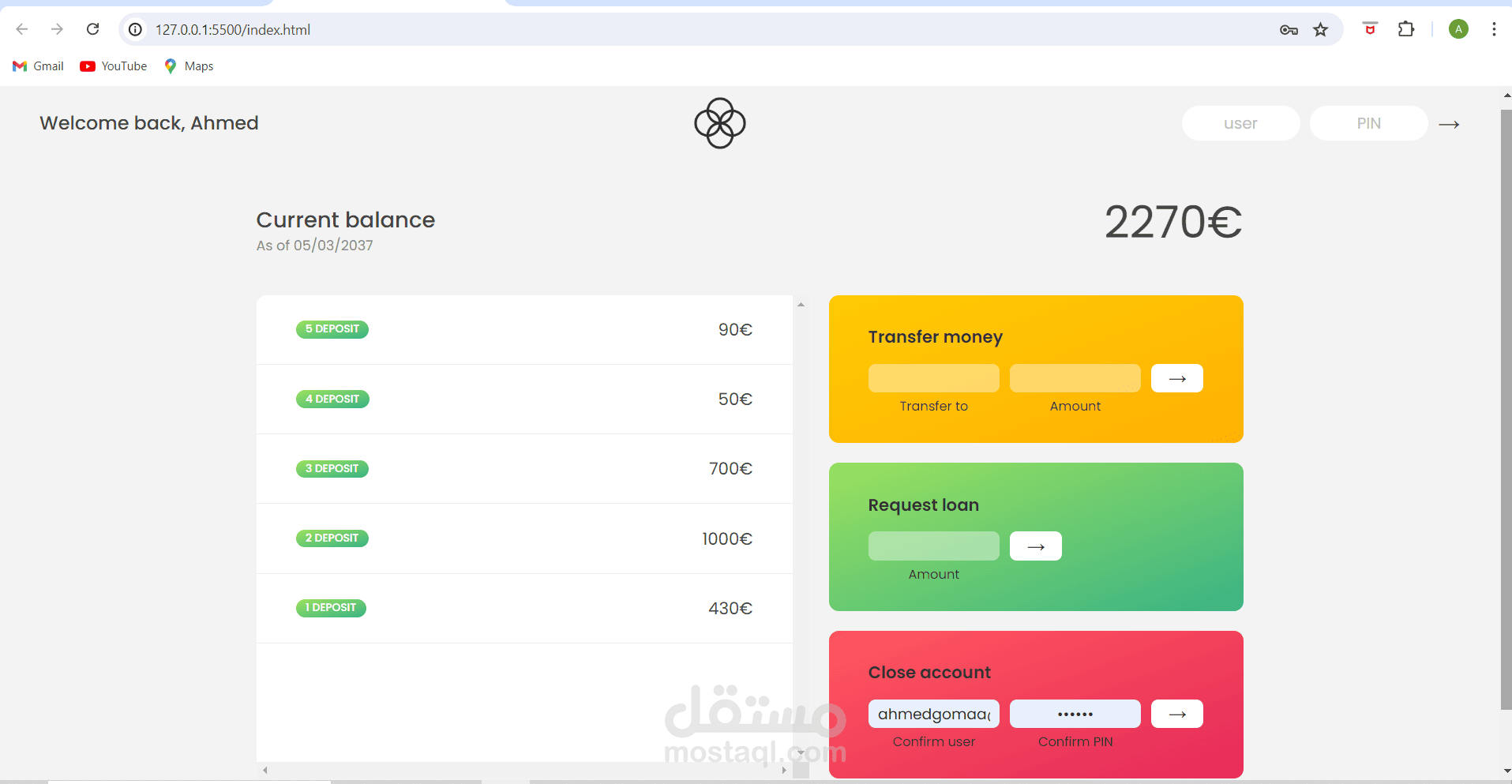 banking transactions web application | مستقل