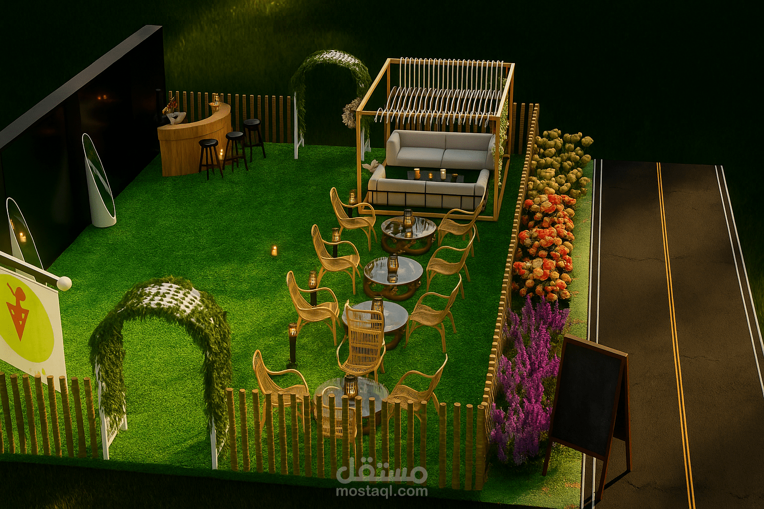 منطقة جلسات خارجية لمشروع تجاري